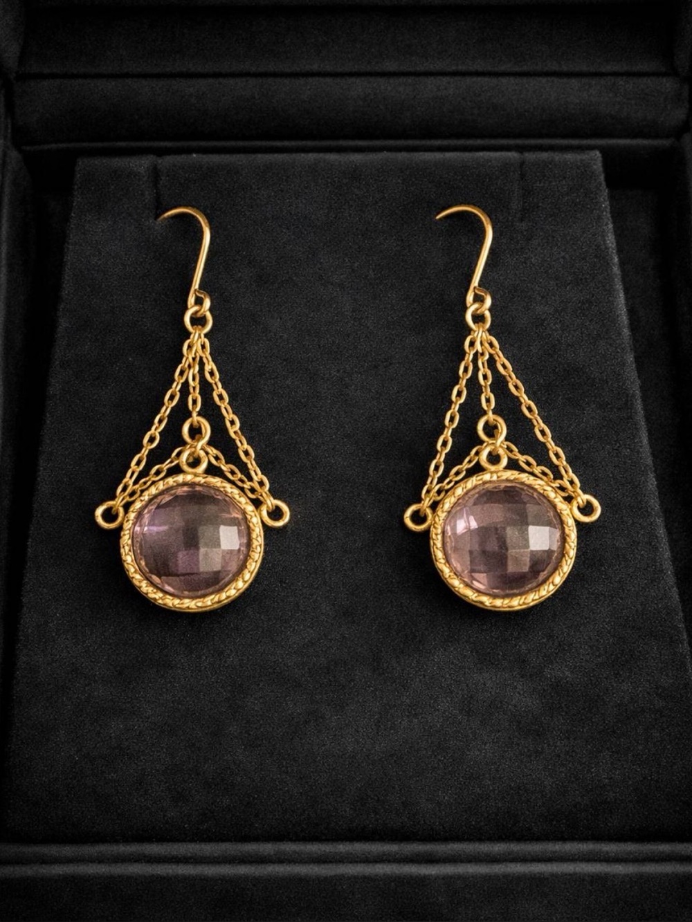 Antique  Faceted Amethyst Earrings 14k Yellow Gold